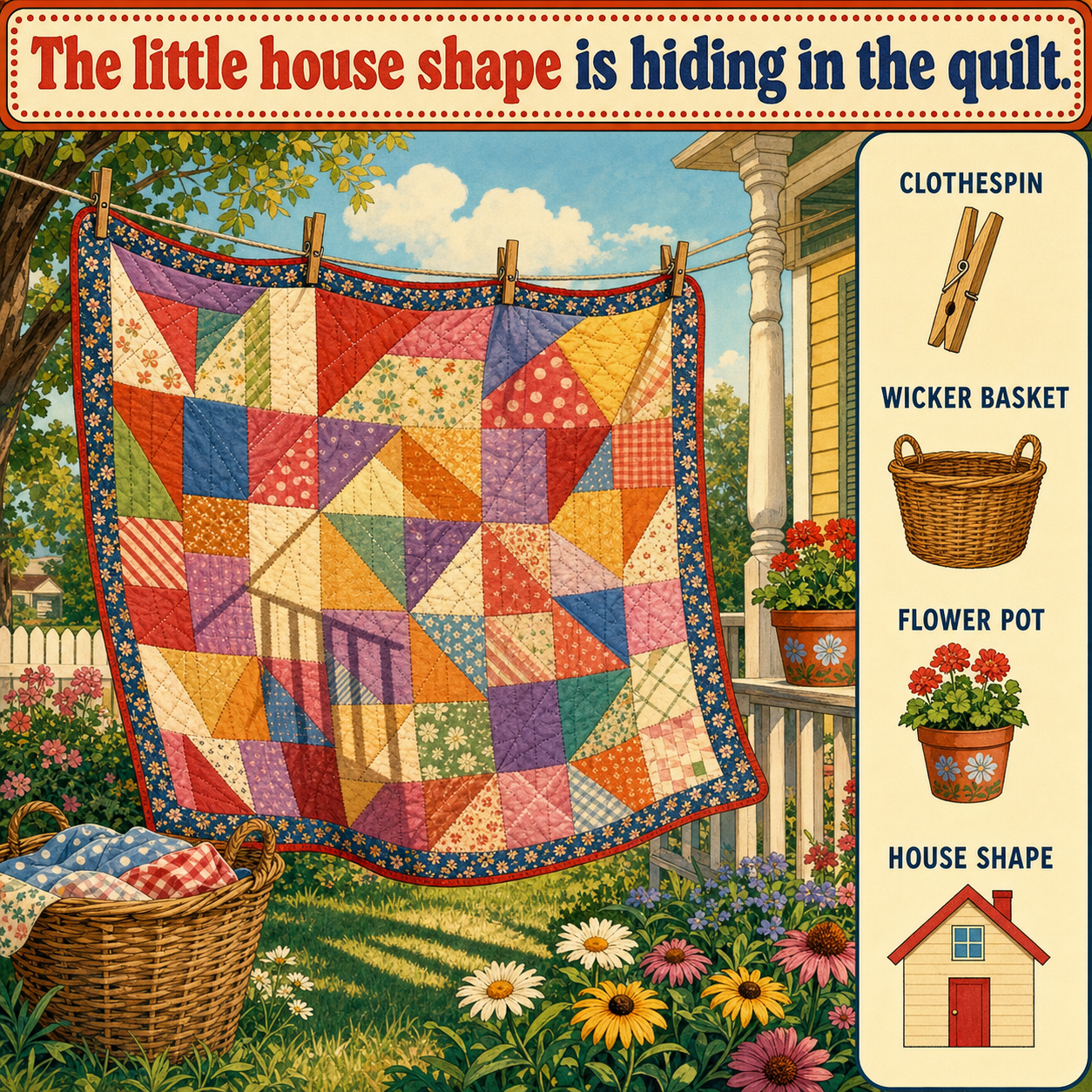 Can You Find the House Shape in the Quilt?