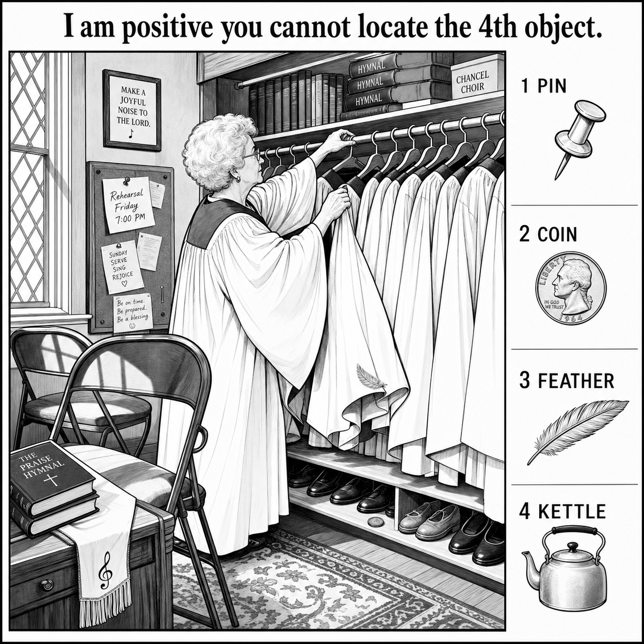 Can You Locate All 4 Objects in the Choir Robe Closet?