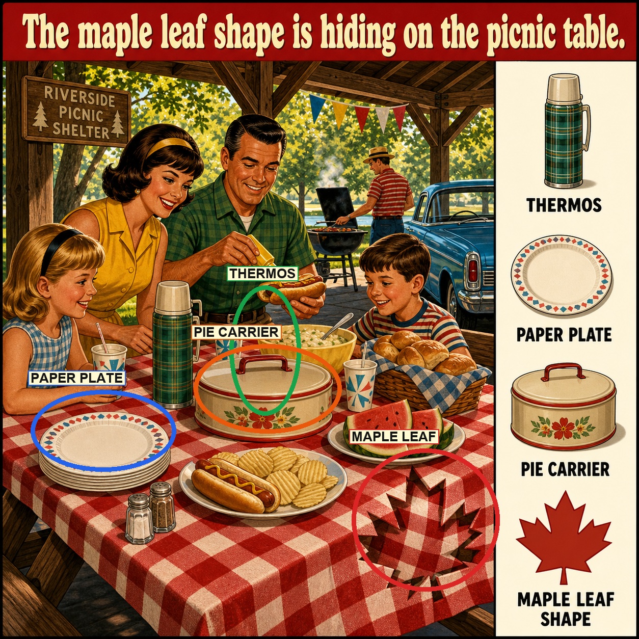 Can You Find the Maple Leaf Shape on the Picnic Table? answer image