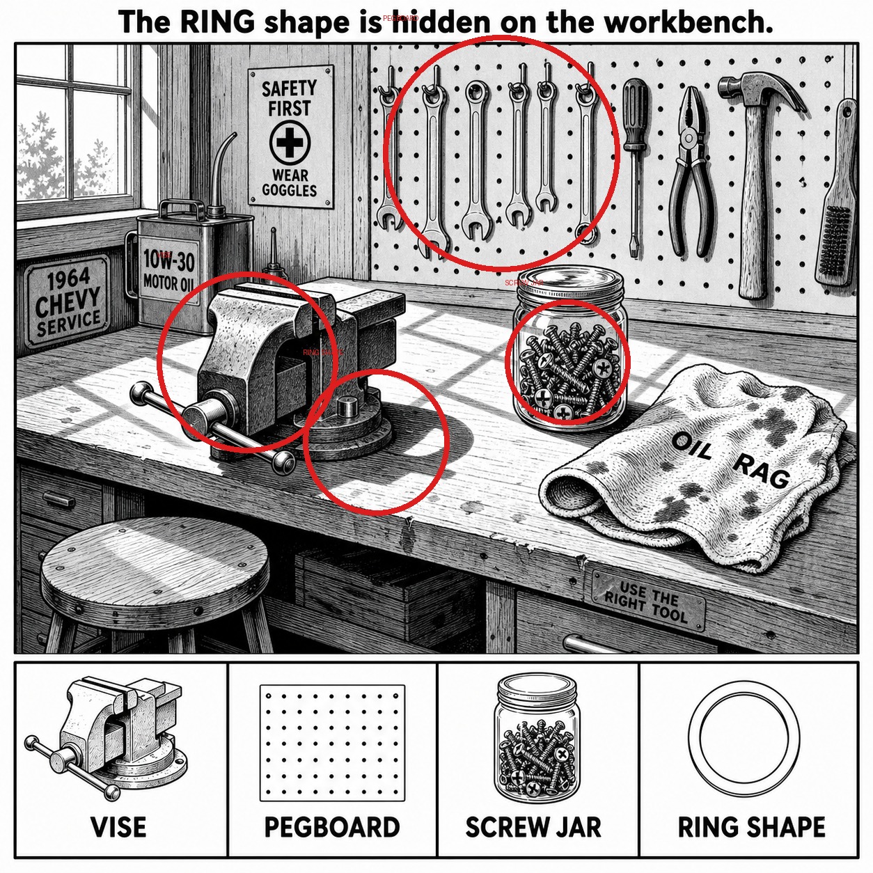 Can You Find the Ring Shape on the Workbench? answer image