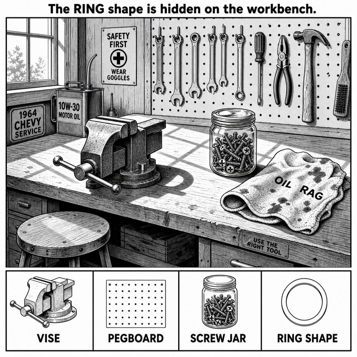 Can You Find the Ring Shape on the Workbench?