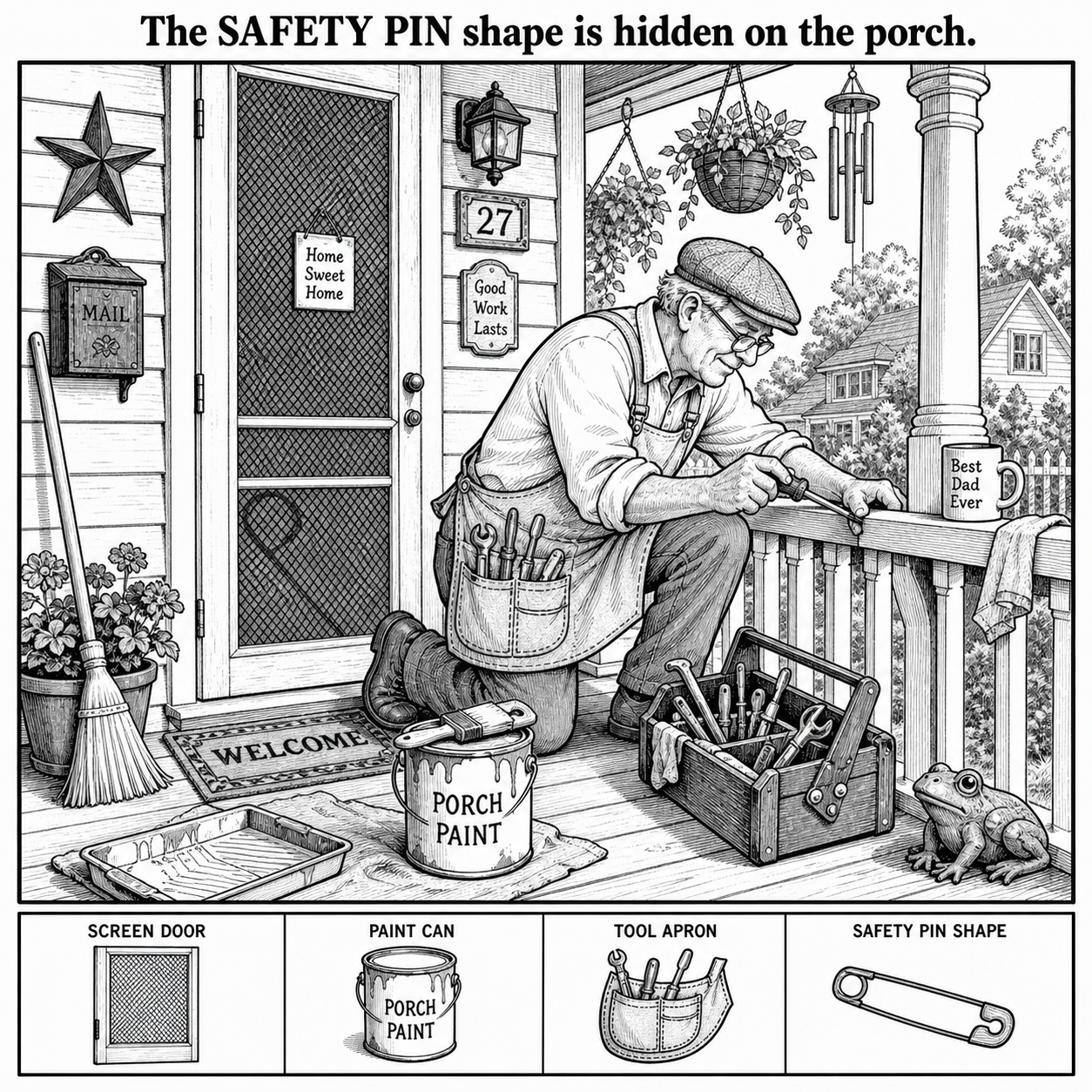 Can You Find the Safety Pin Shape on the Porch?