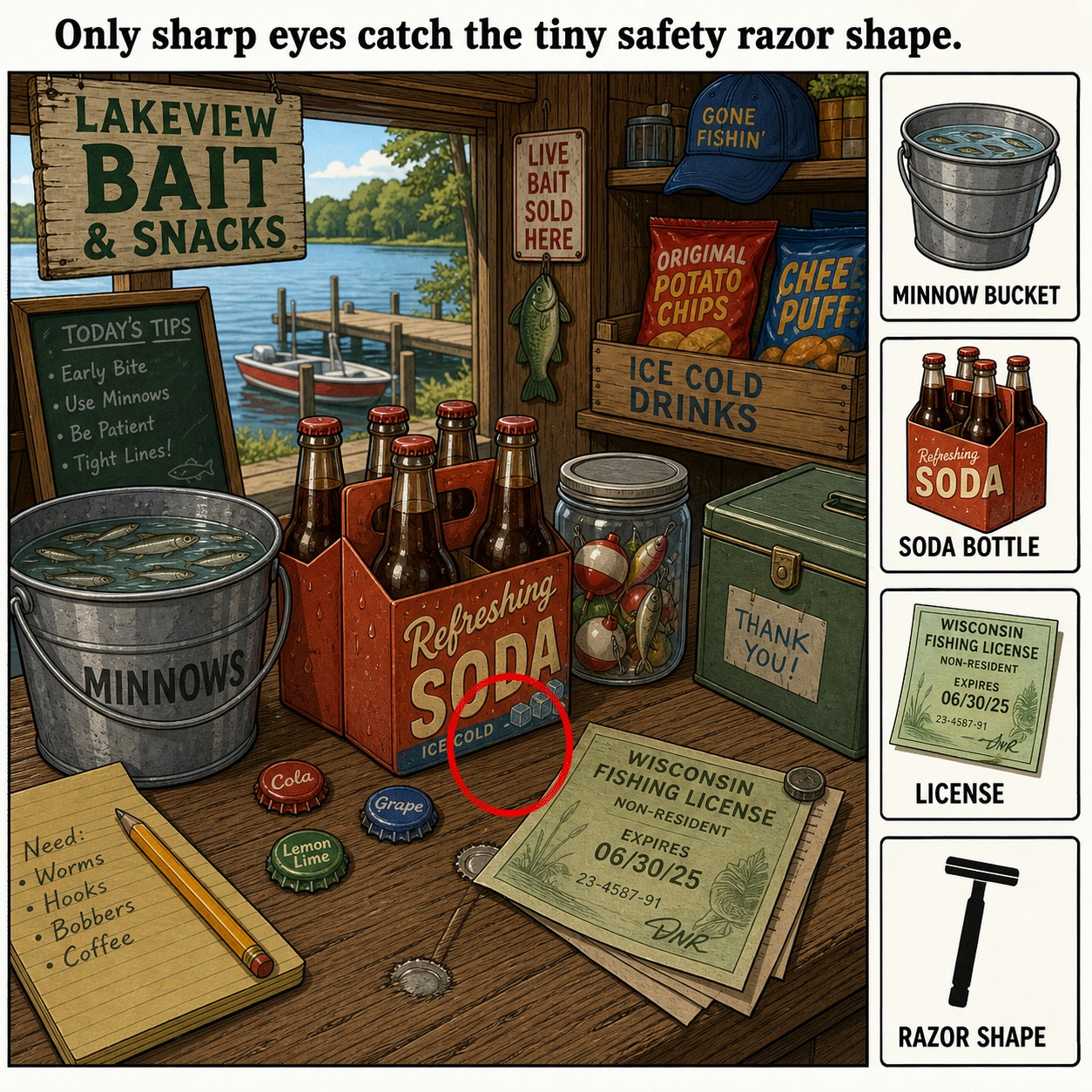 Can You Find the Safety Razor Shape at the Bait Counter? answer image