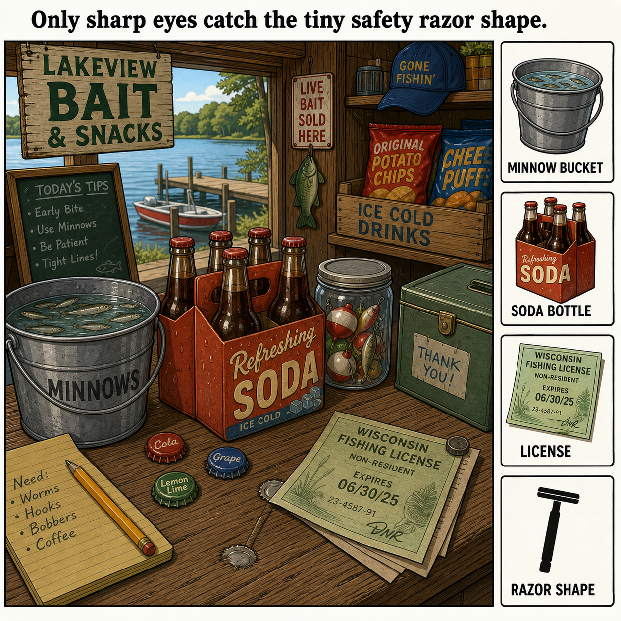 Can You Find the Safety Razor Shape at the Bait Counter?