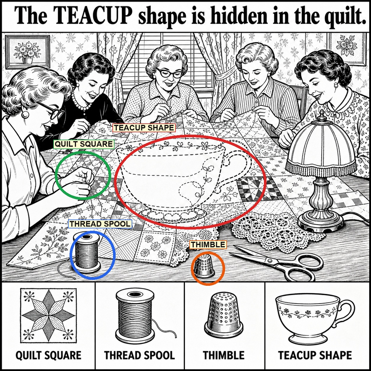 Can You Find the Teacup Shape in the Quilt? answer image