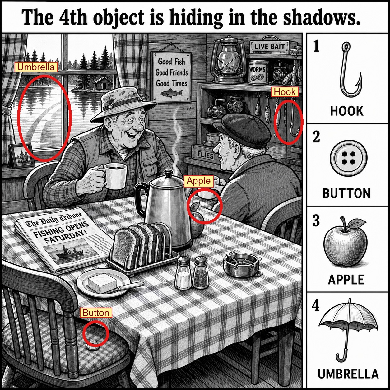 Can You Find All 4 Objects in the Fishing Lodge? answer image