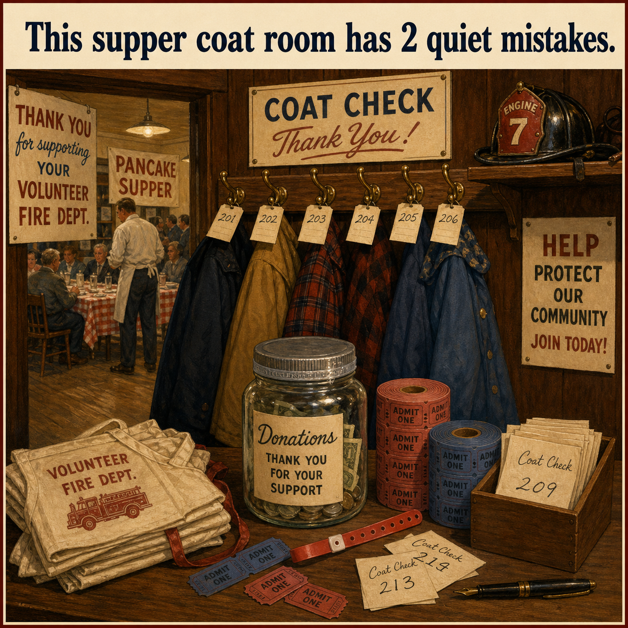 Two Quiet Mistakes in This Fire Department Supper Coat Room