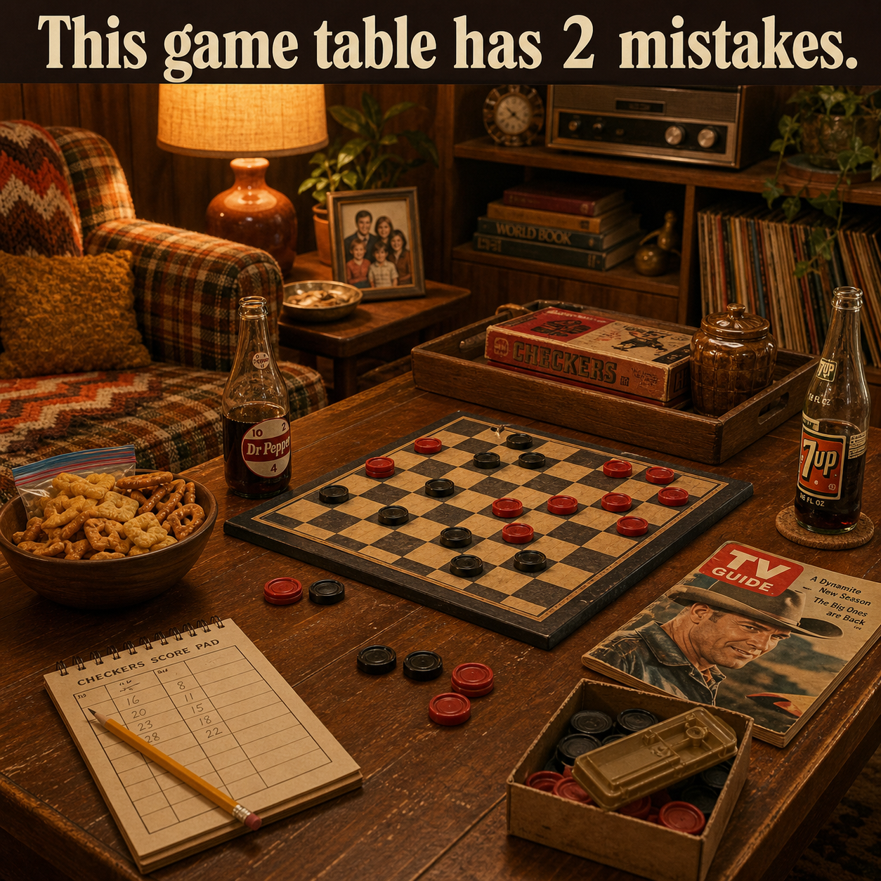 Two Mistakes on This 1970s Game Table: Answer