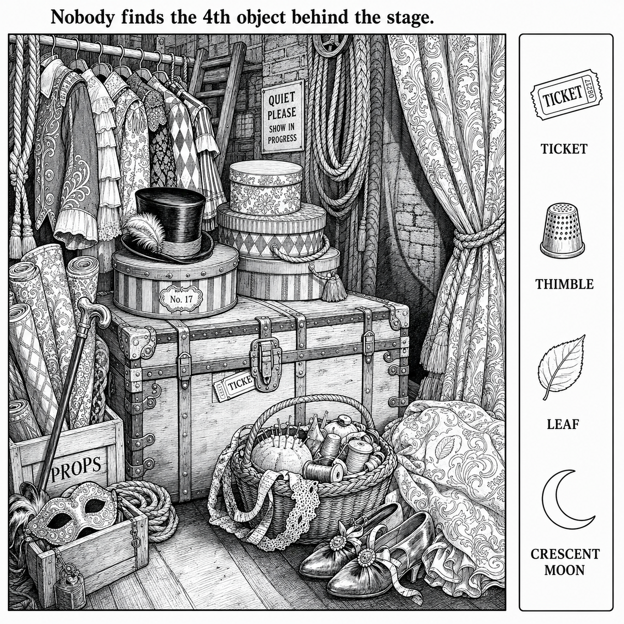Can You Find All 4 Objects Behind the Theater Stage?