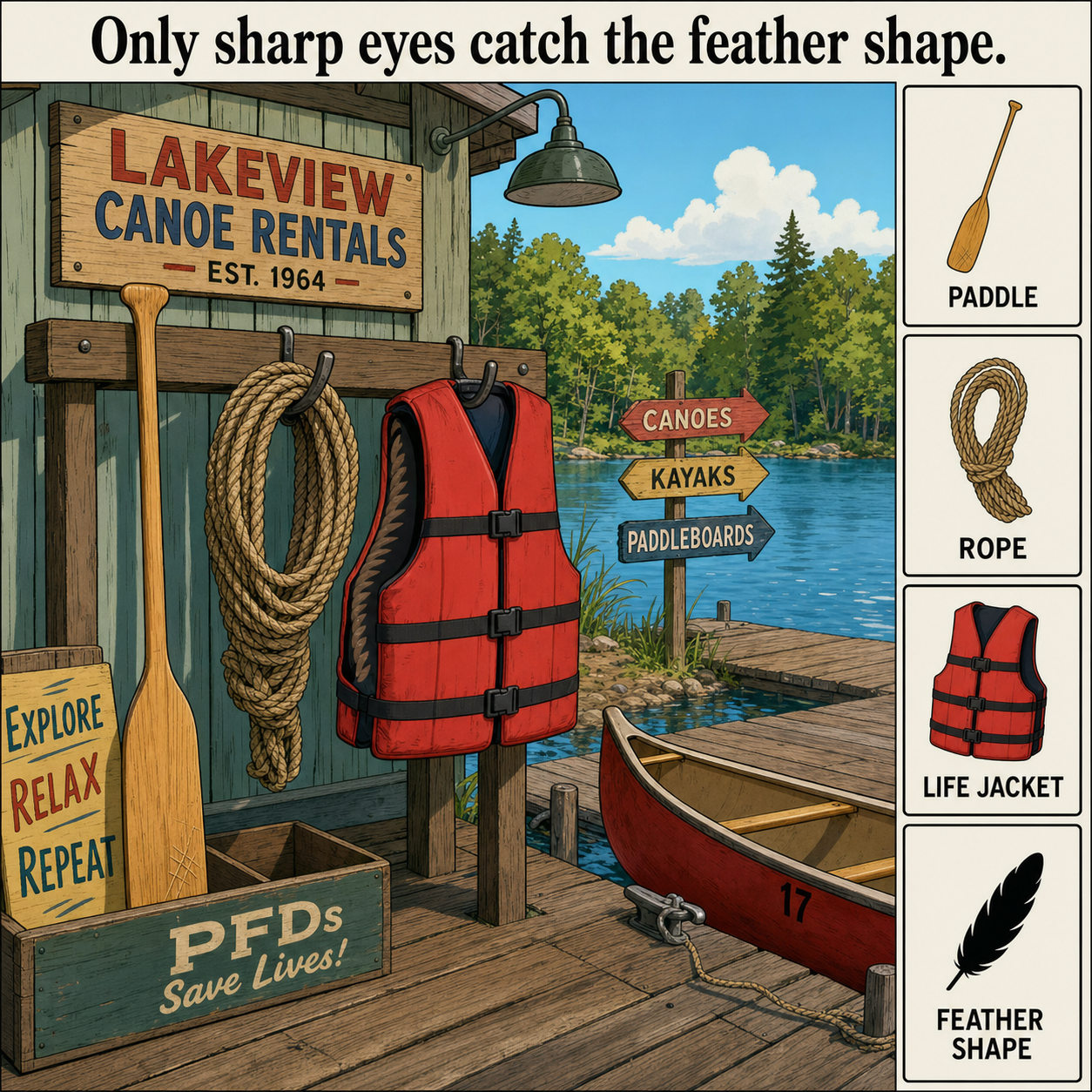 Can You Find the Feather Shape at the Canoe Rental?