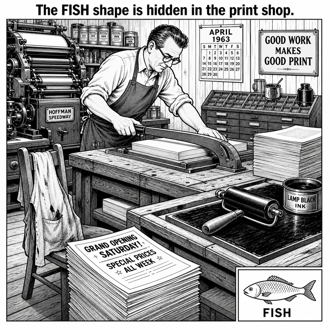 Can You Find the Fish Shape in the Print Shop?