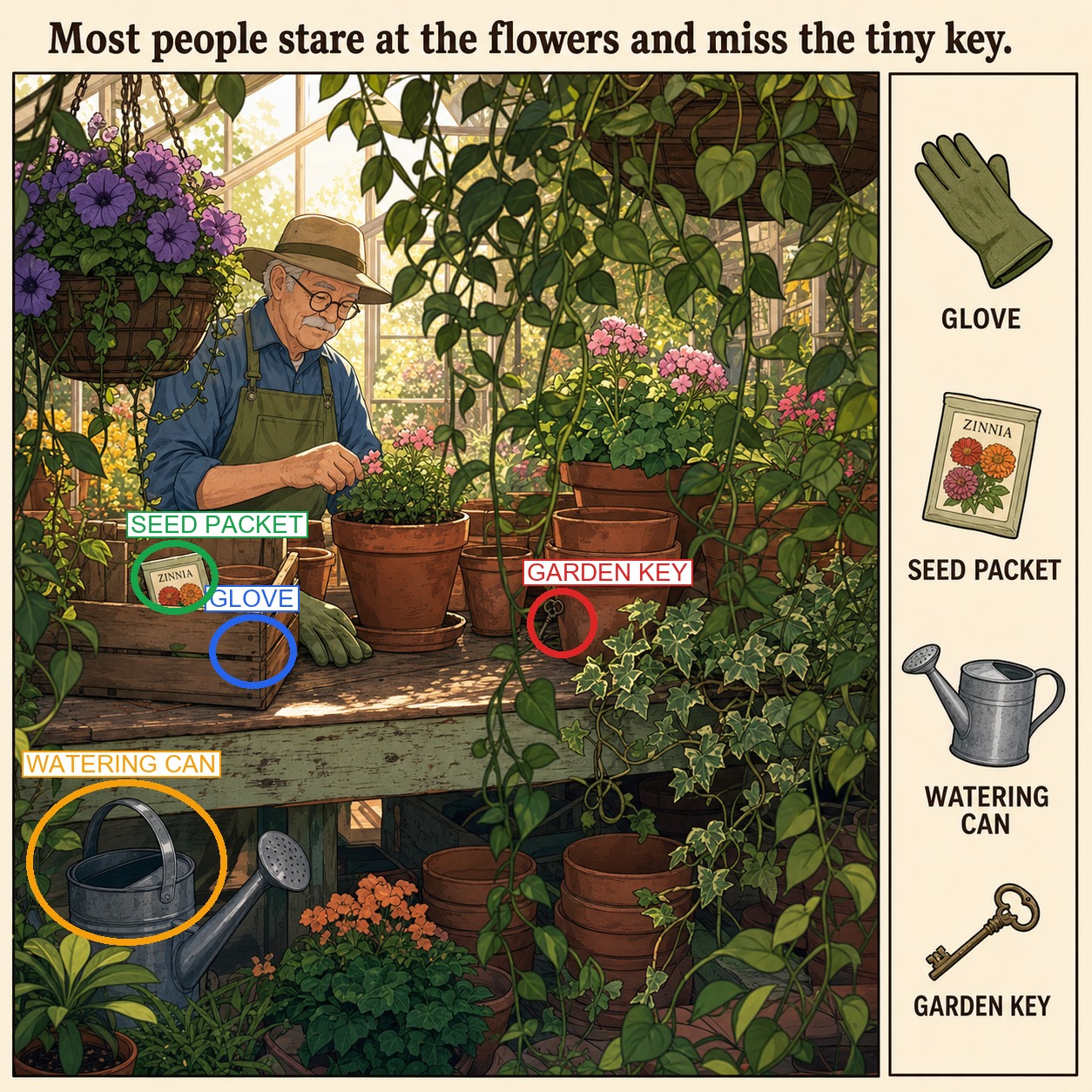 Can You Find the Tiny Garden Key in the Greenhouse? answer image