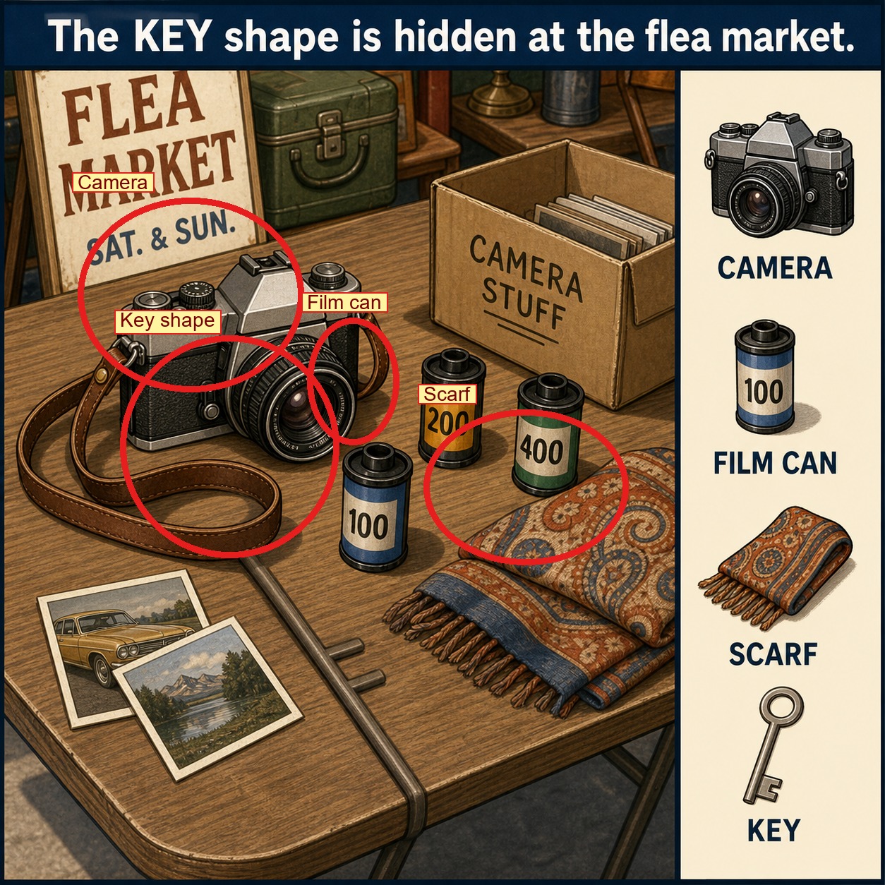 Can You Find the Key Shape at the Flea Market? answer image
