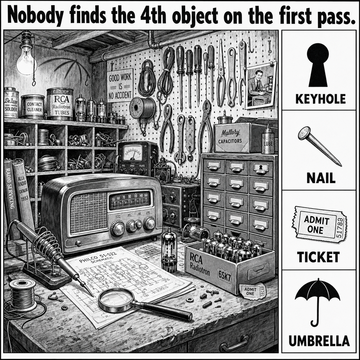 Can You Find All 4 Objects on the Radio Repair Bench?