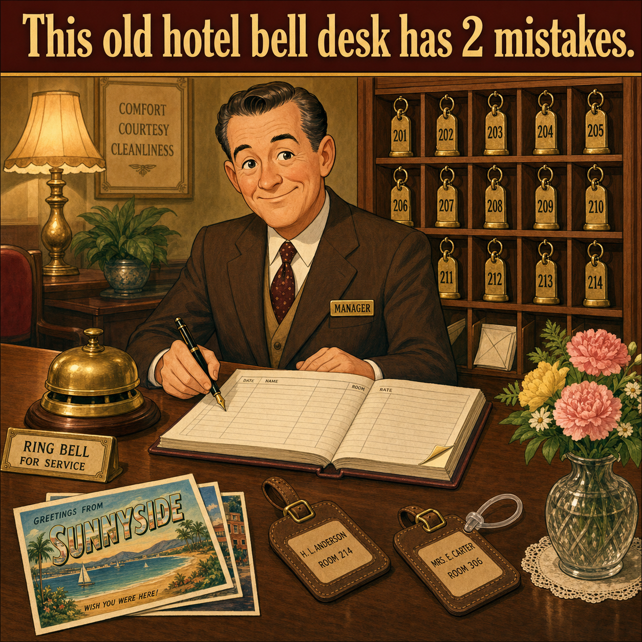 Two Mistakes at This Old Hotel Bell Desk: Answer