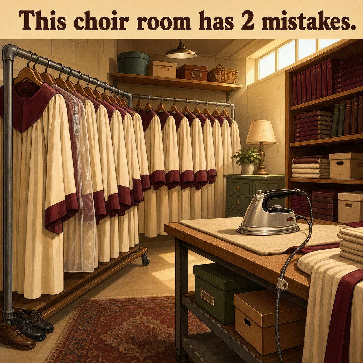 Two Mistakes in This Choir Robe Room: Answer