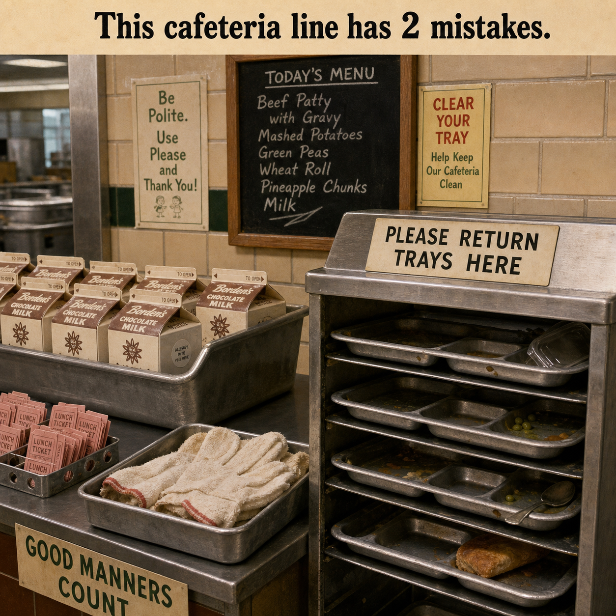 Two Mistakes in This School Cafeteria Line: Answer