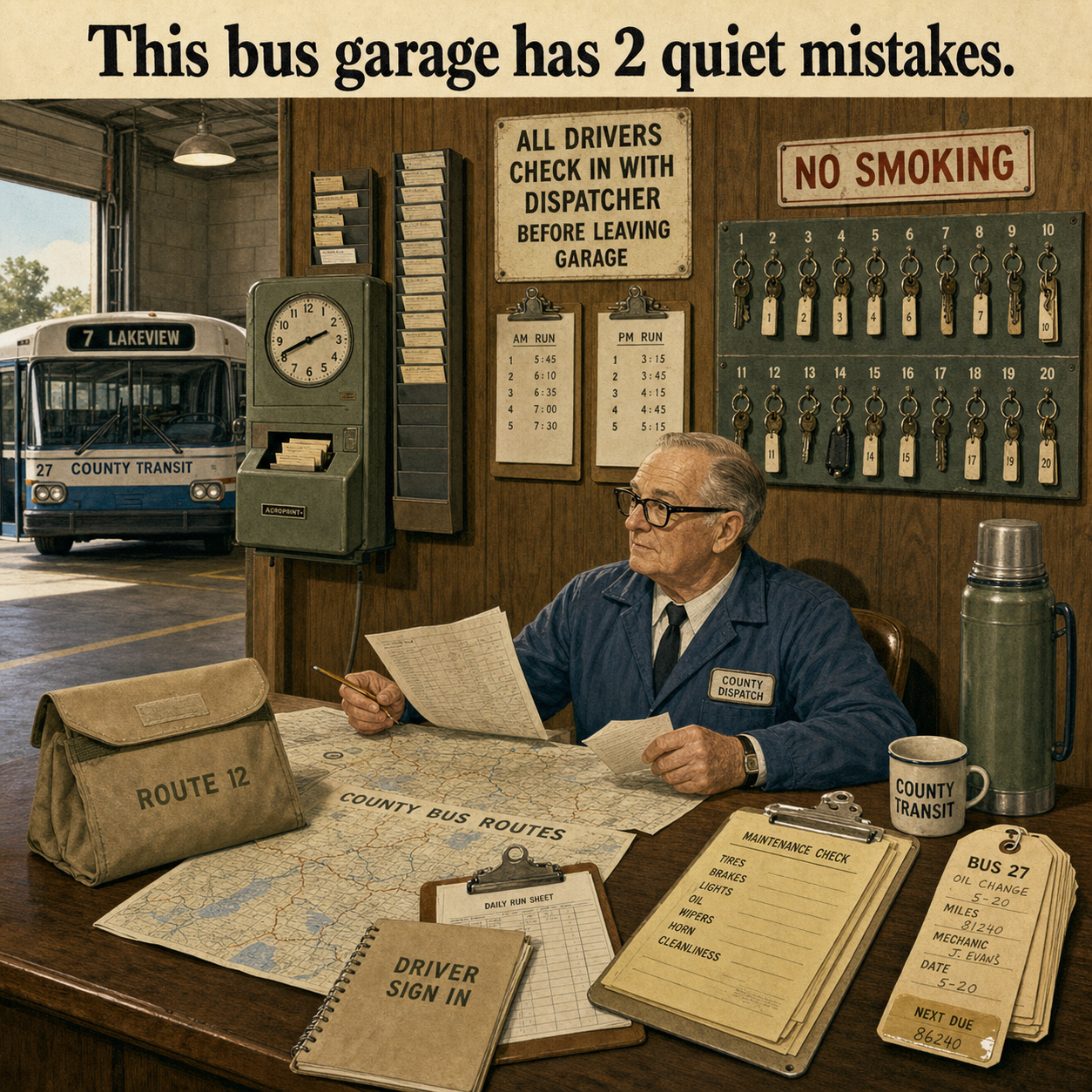 Answer: Two Mistakes in the County Bus Garage
