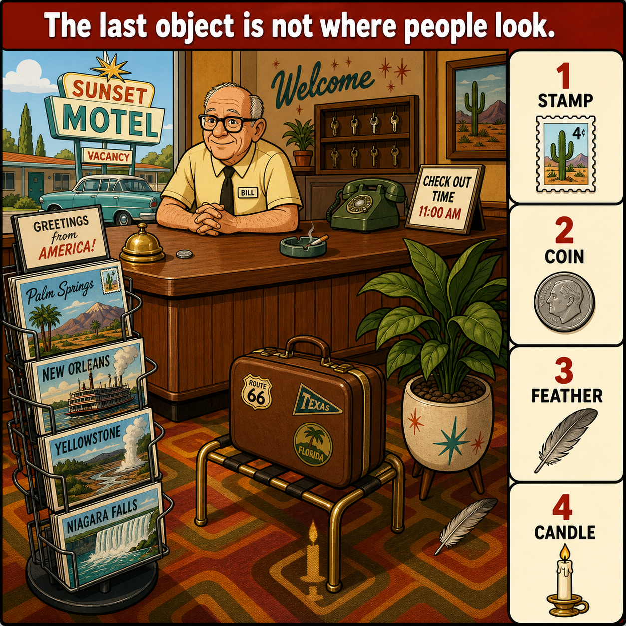 Can You Find All 4 Objects in the Motel Lobby?