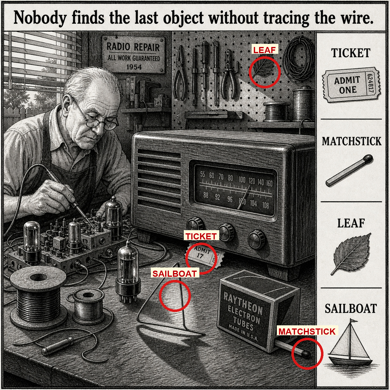 Answer: Four Hidden Objects in the Radio Repair Shed answer image