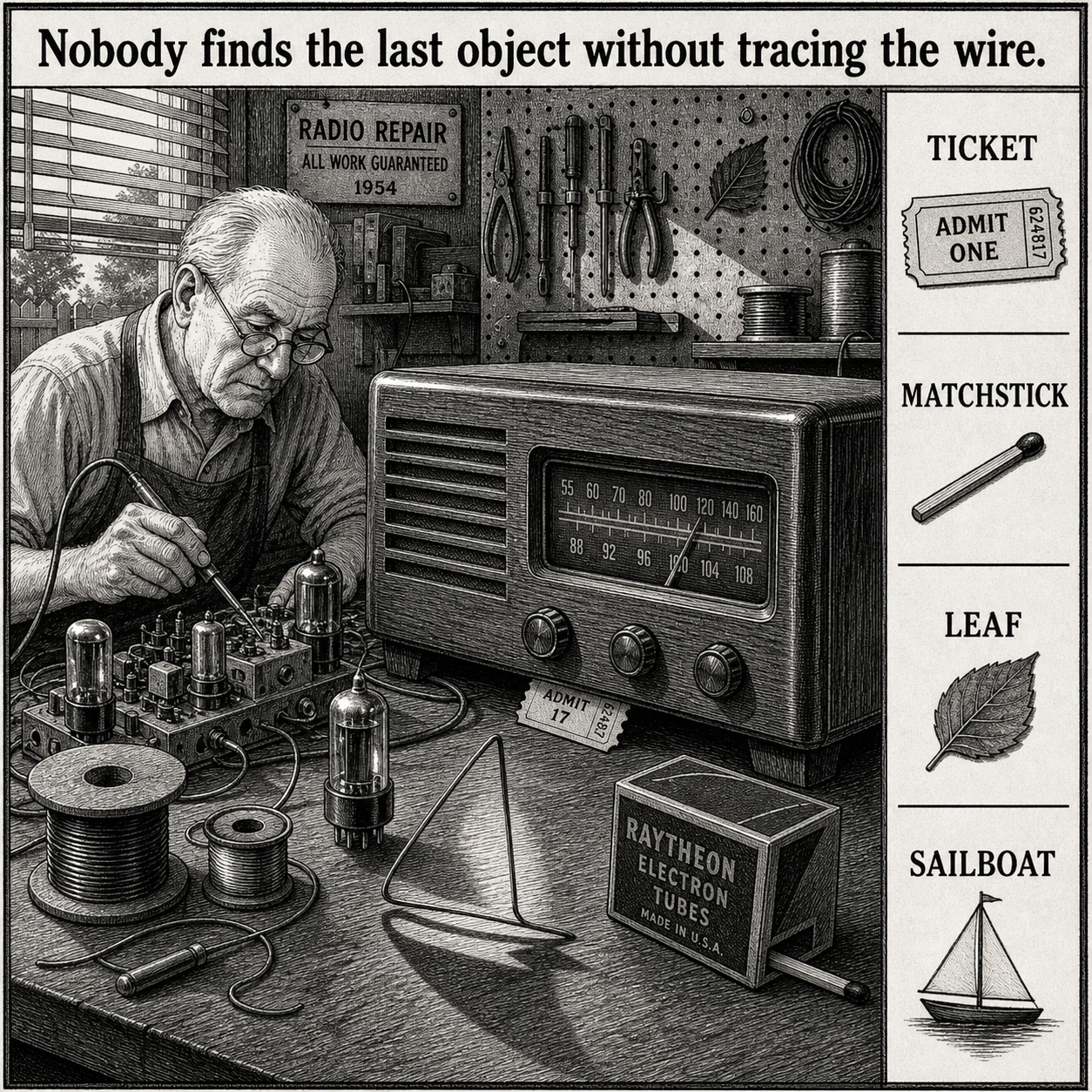 Answer: Four Hidden Objects in the Radio Repair Shed