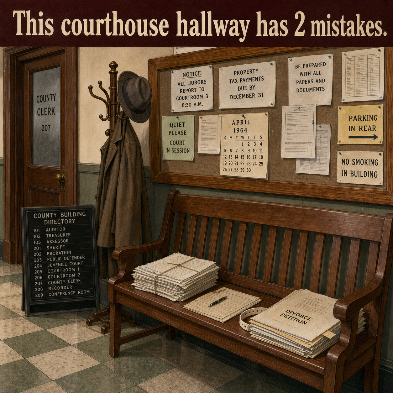 Two Mistakes in This 1960s Courthouse Hallway