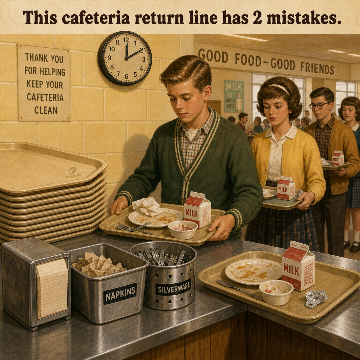 Two Mistakes in This 1960s Cafeteria Return Line