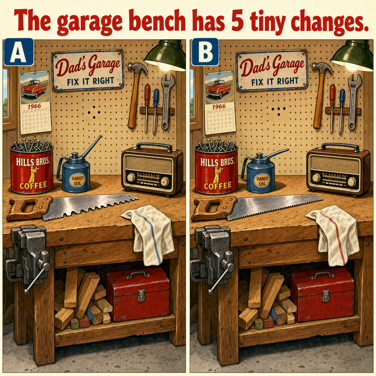 The Garage Bench Has 5 Tiny Changes: Answer