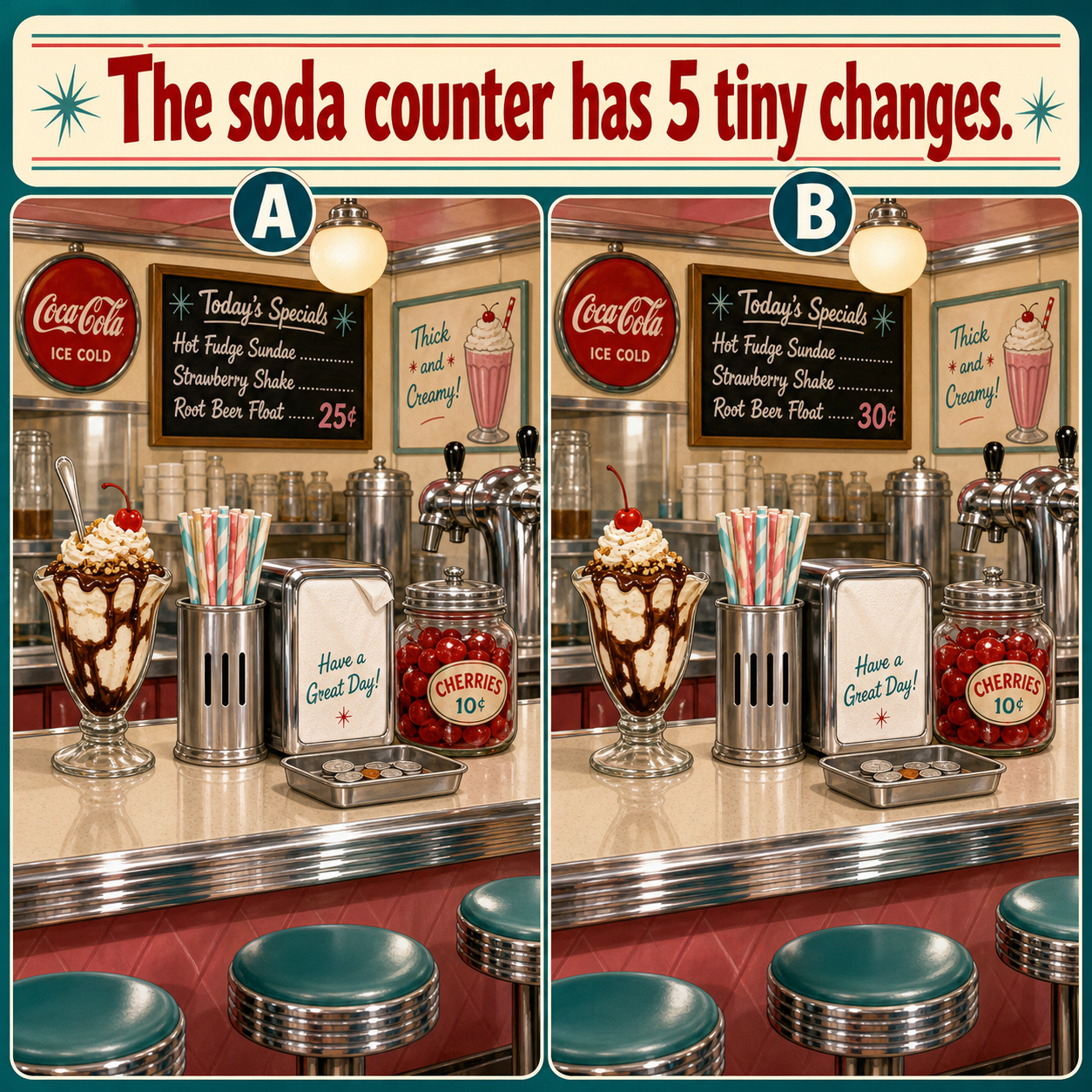 The Soda Counter Has 5 Tiny Changes: Answer