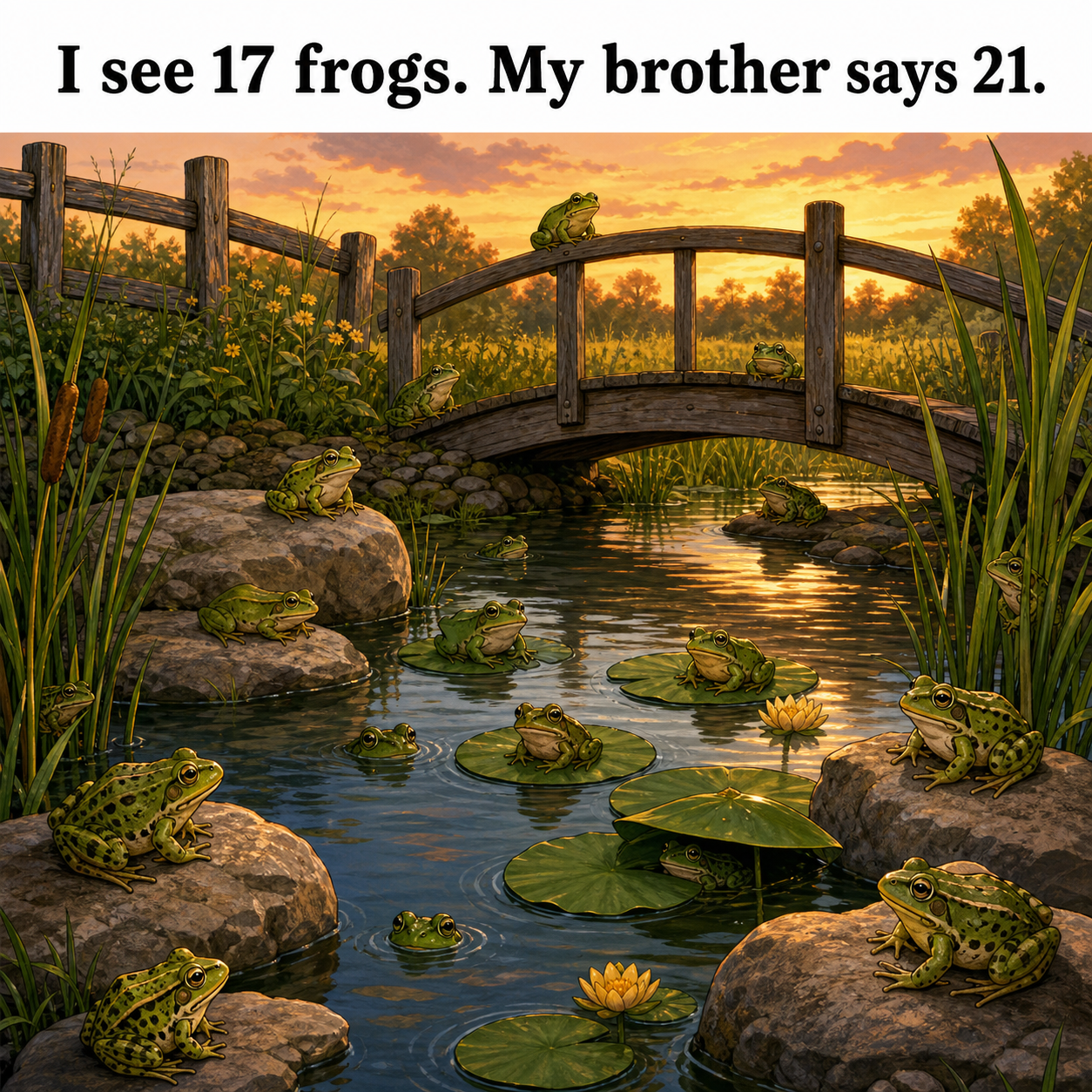 How Many Frogs Are by the Farm Pond? Answer