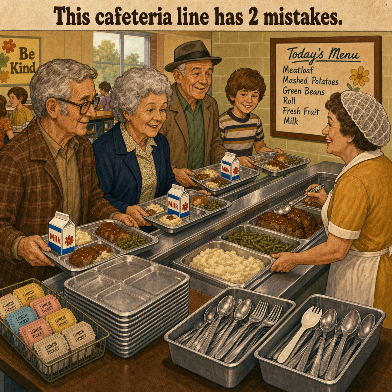 Two Mistakes in This School Cafeteria Line: Answer