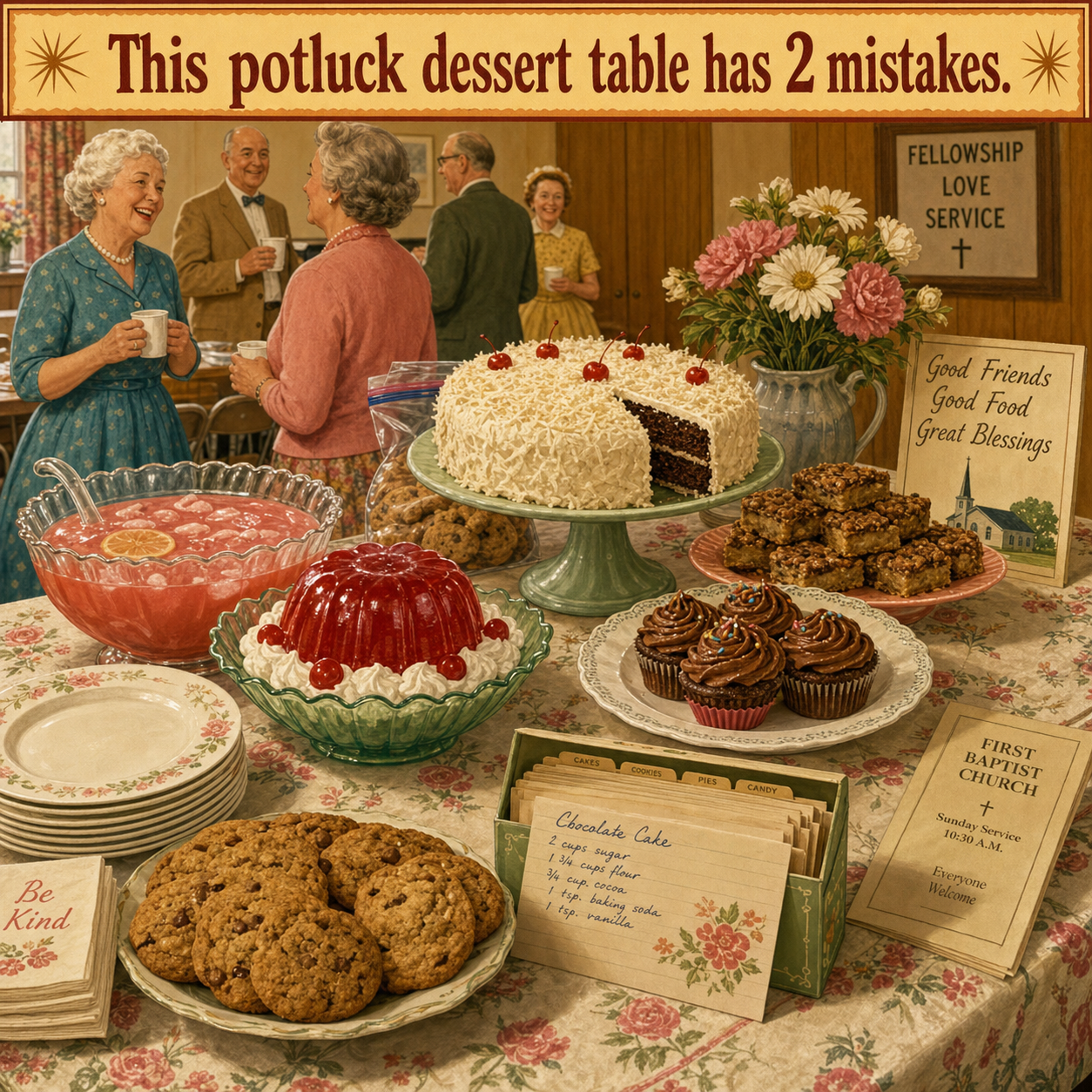 Two Mistakes at This Potluck Dessert Table: Answer