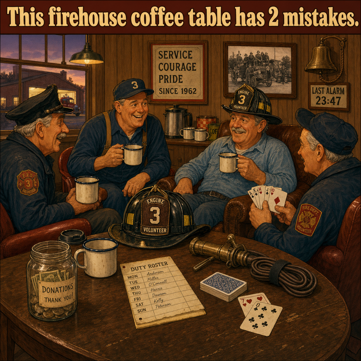 Two Mistakes on This Firehouse Coffee Table: Answer
