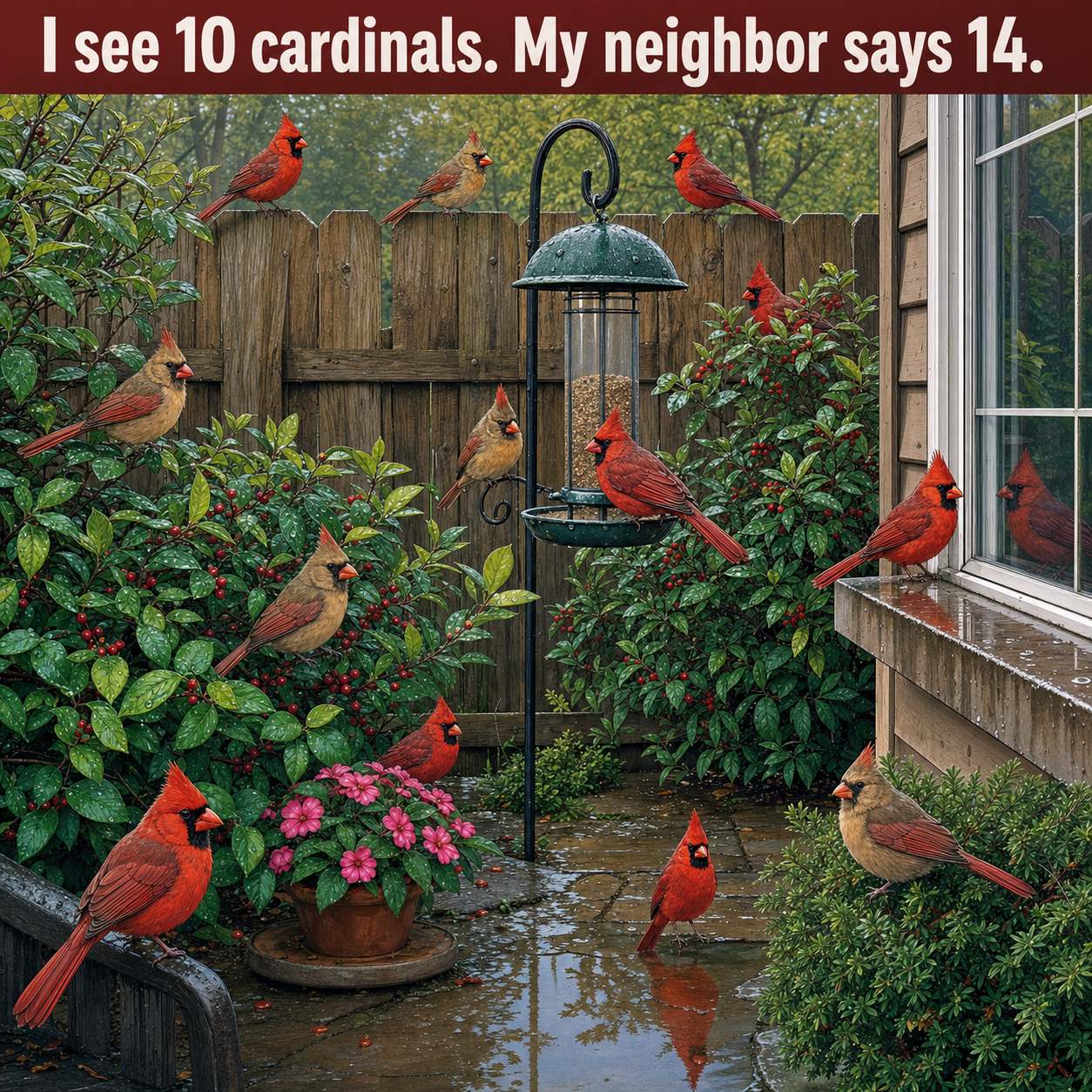 How Many Cardinals Are at the Bird Feeder? Answer