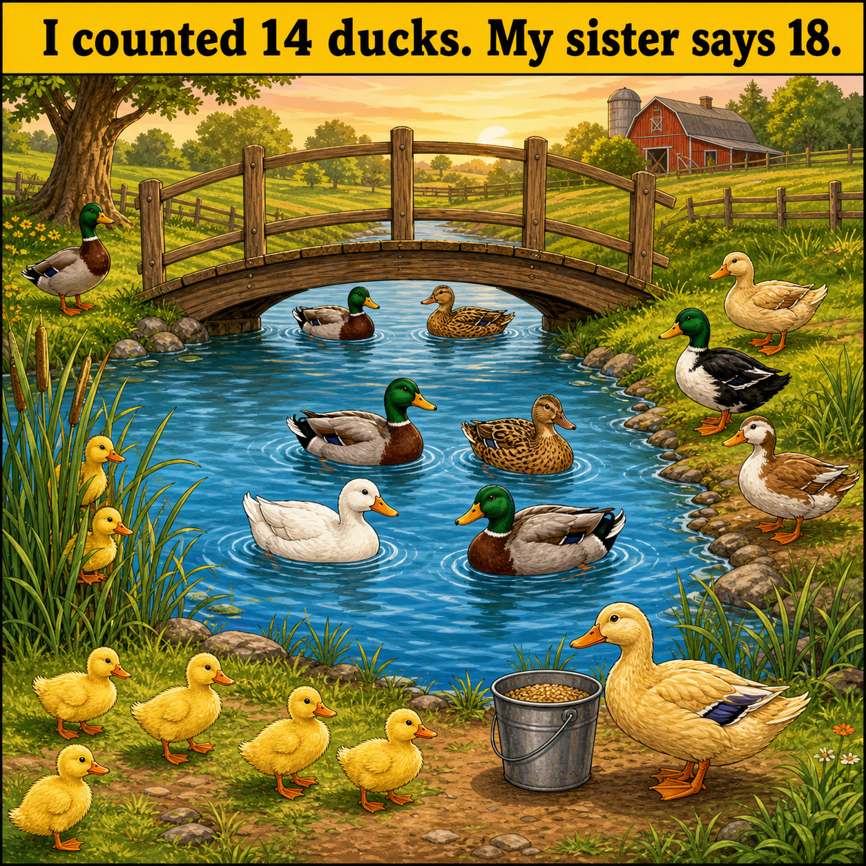 How Many Ducks Are by the Farm Pond? Answer