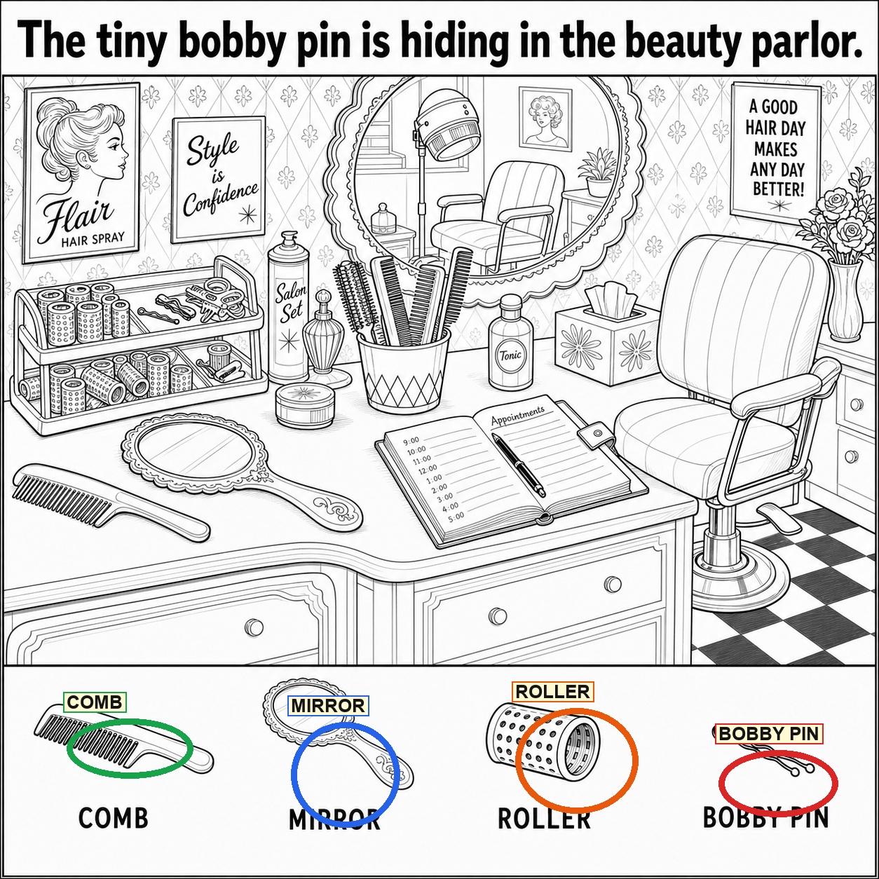 Can You Find the Bobby Pin in the Beauty Parlor? answer image