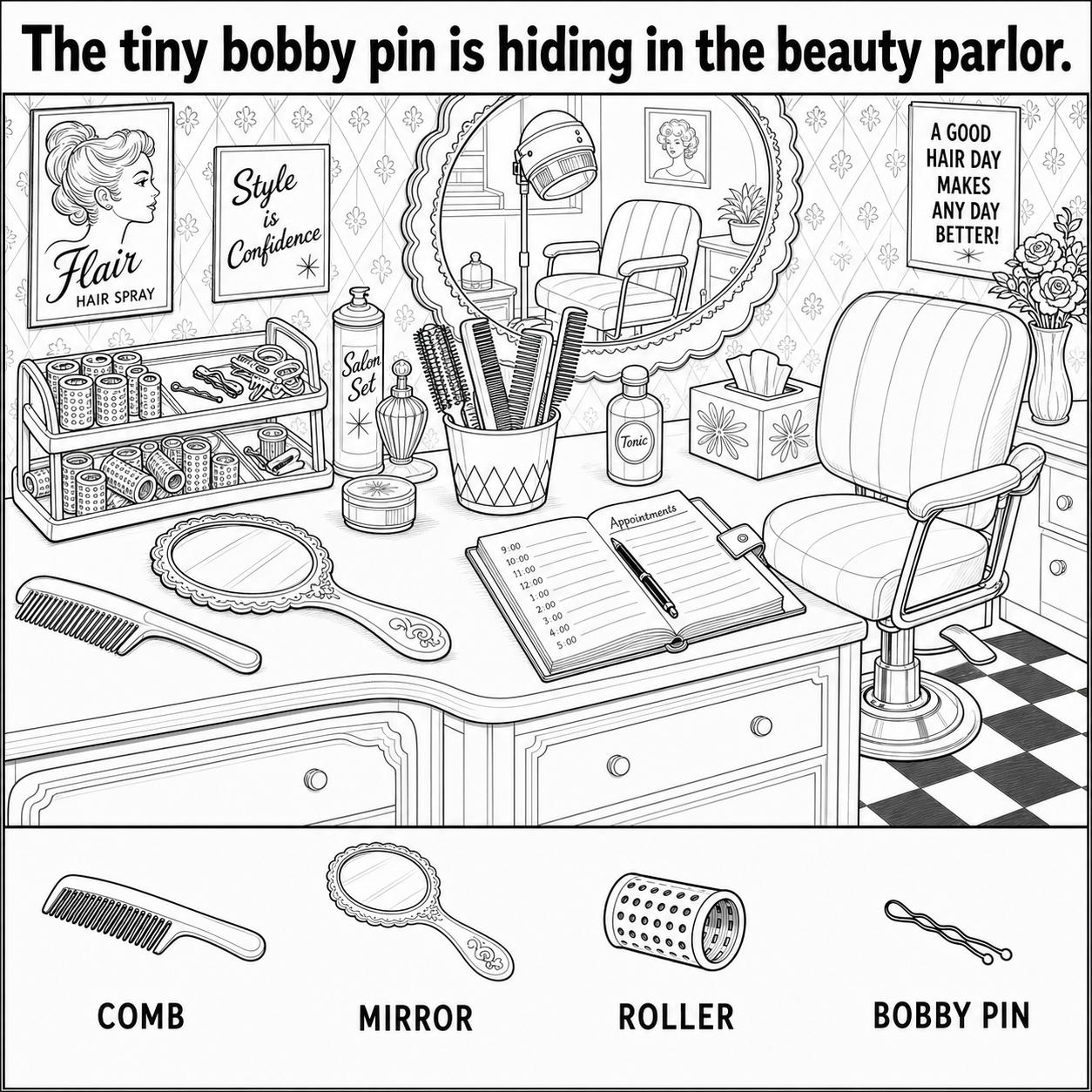 Can You Find the Bobby Pin in the Beauty Parlor?
