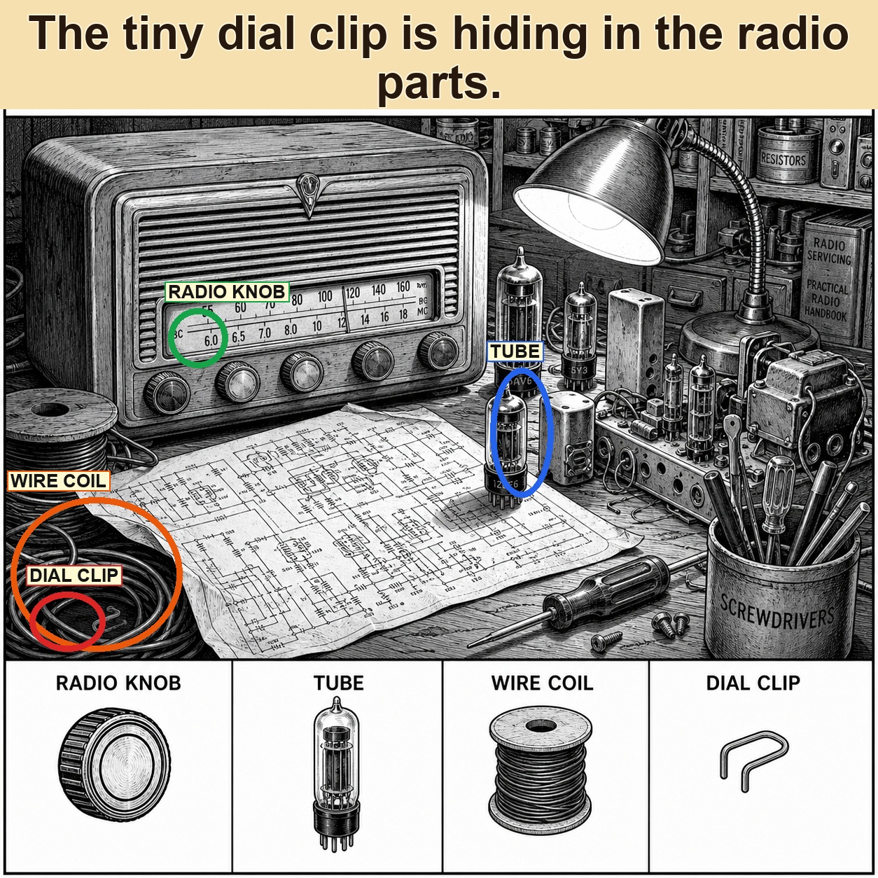 Can You Find the Dial Clip in the Radio Parts? answer image