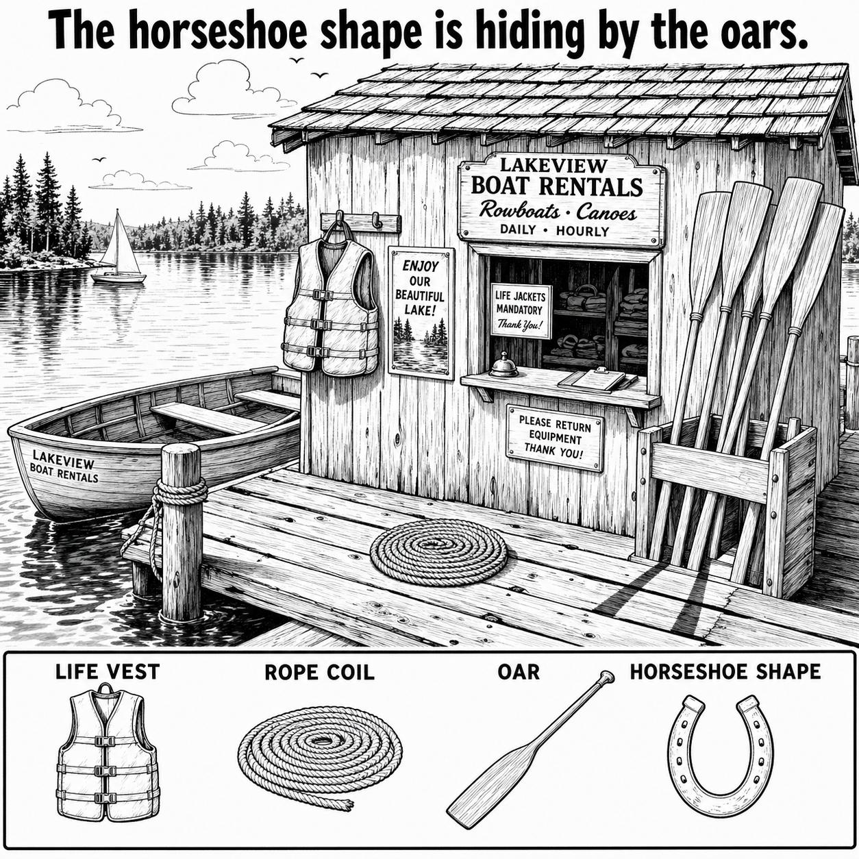 Can You Find the Horseshoe Shape by the Oars?