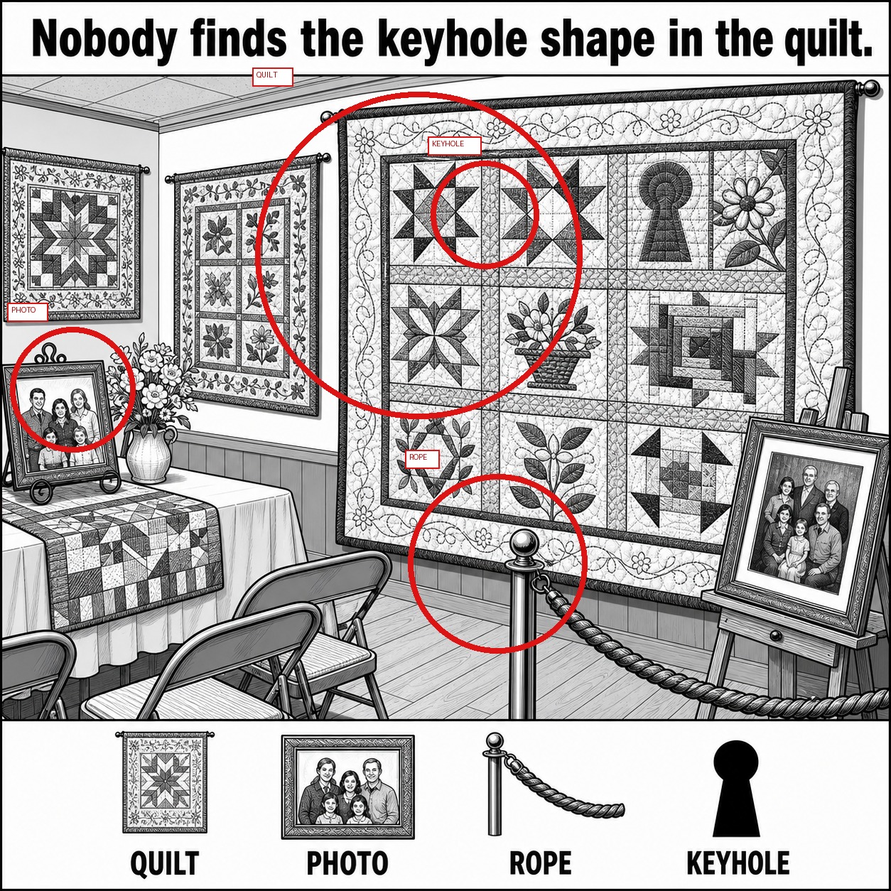 Can You Find the Keyhole Shape in the Quilt? answer image