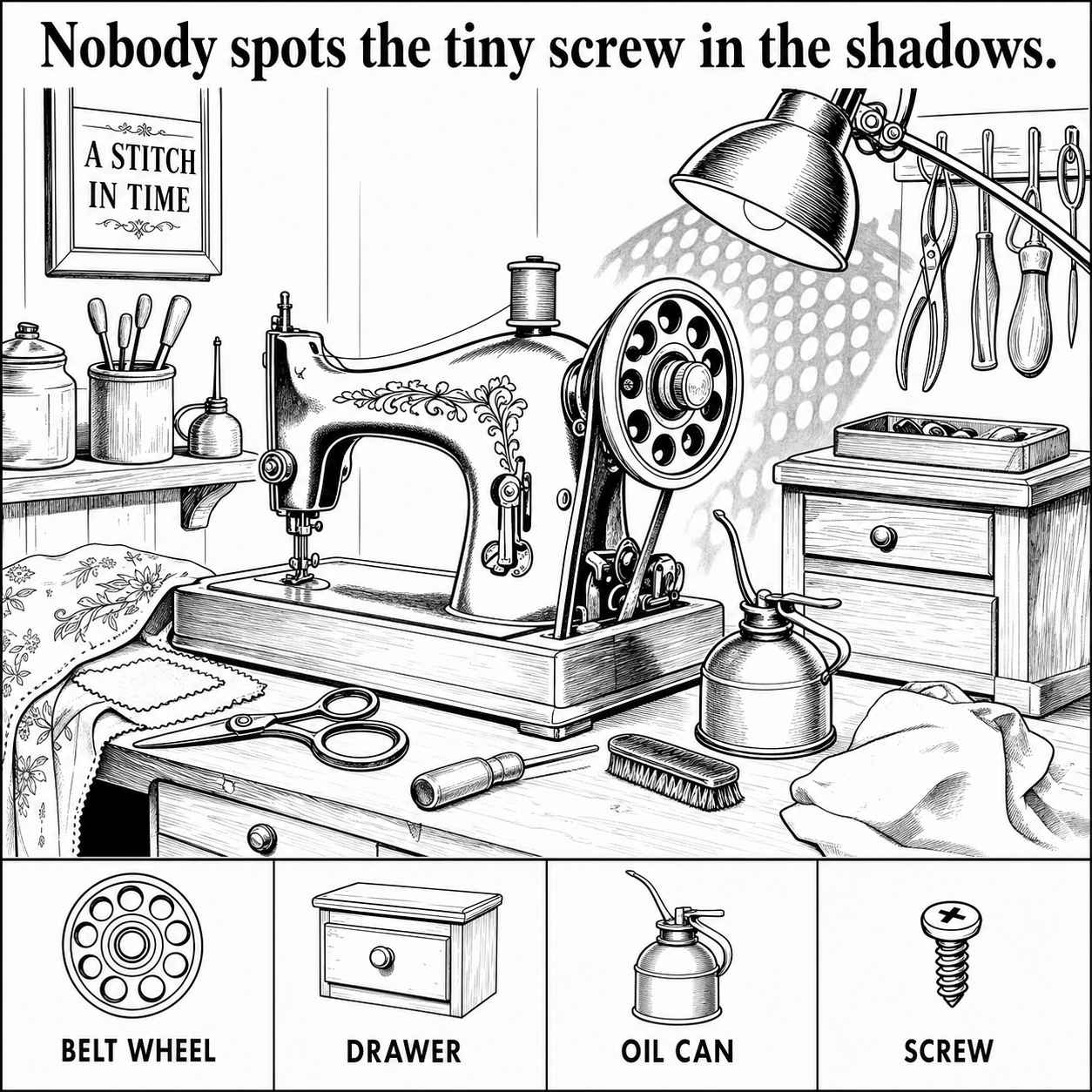 Can You Find the Hidden Screw by the Sewing Machine?