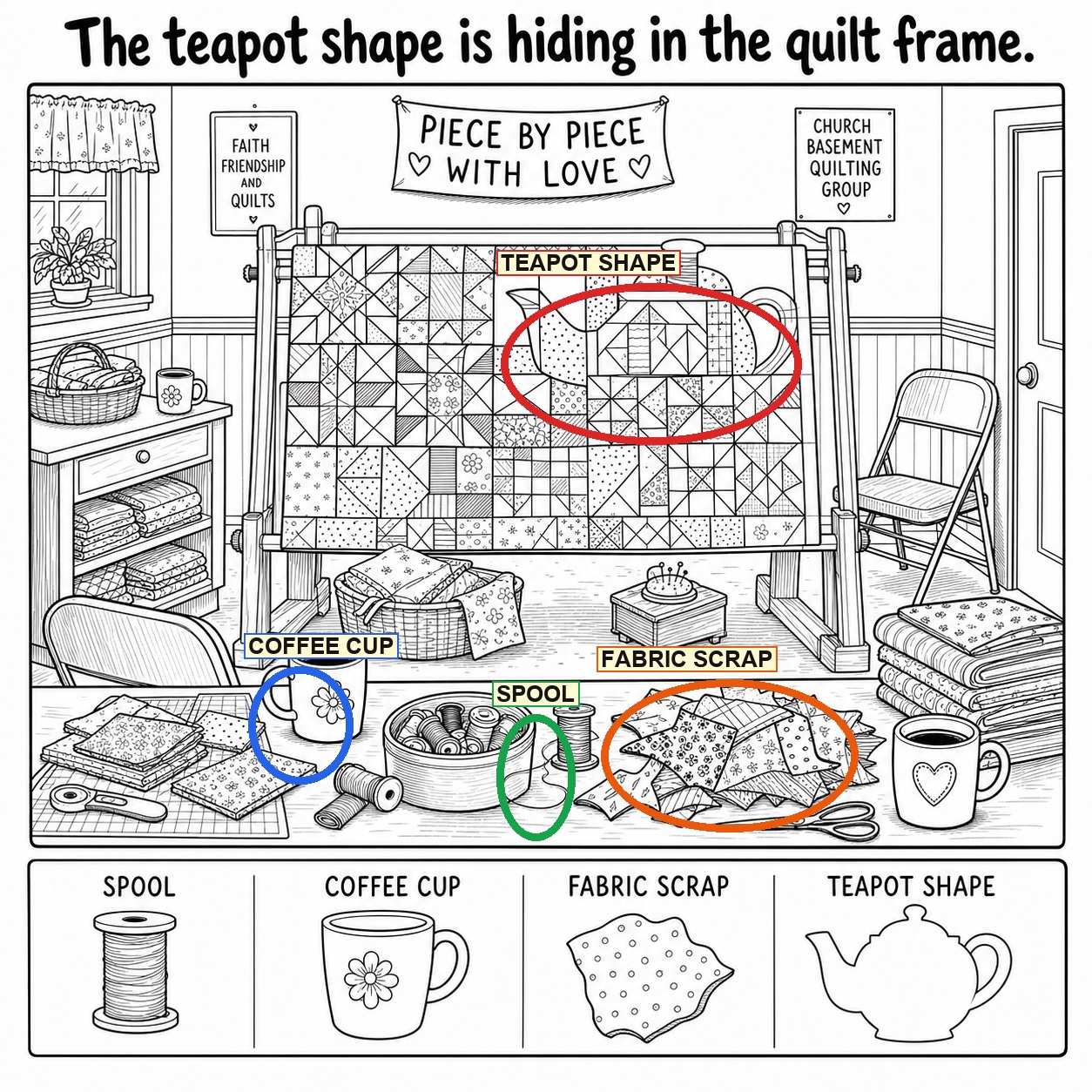 Can You Find the Teapot Shape in the Quilt Frame? answer image