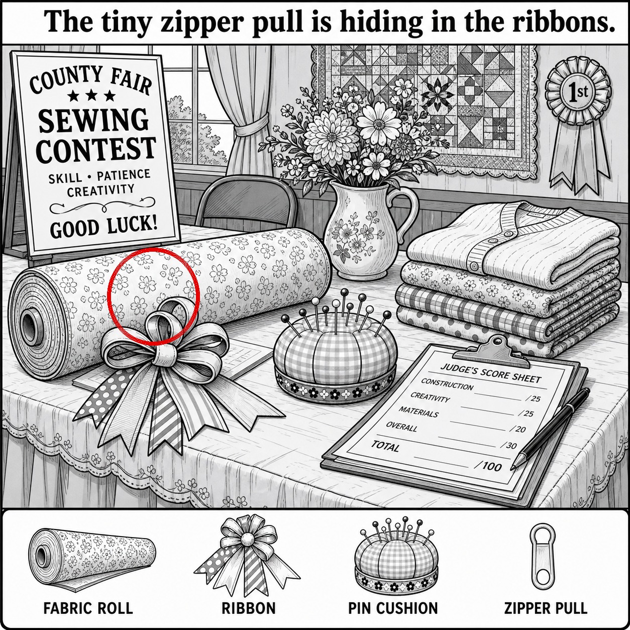 Can You Find the Zipper Pull in the Sewing Contest? answer image