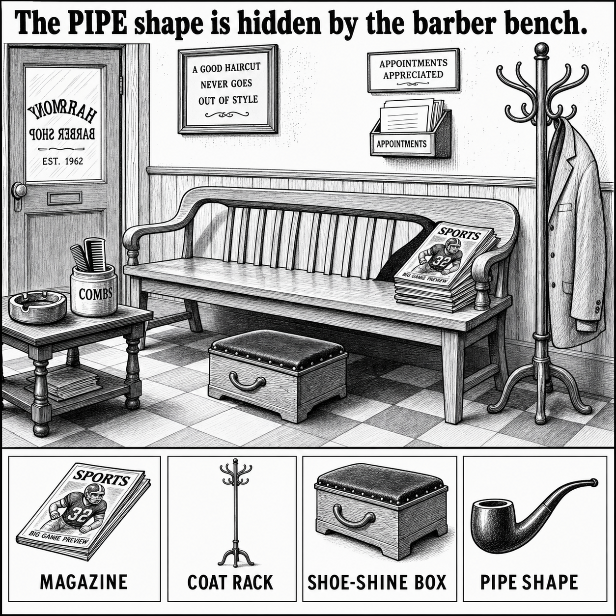 Can You Find the Pipe Shape by the Barber Bench?