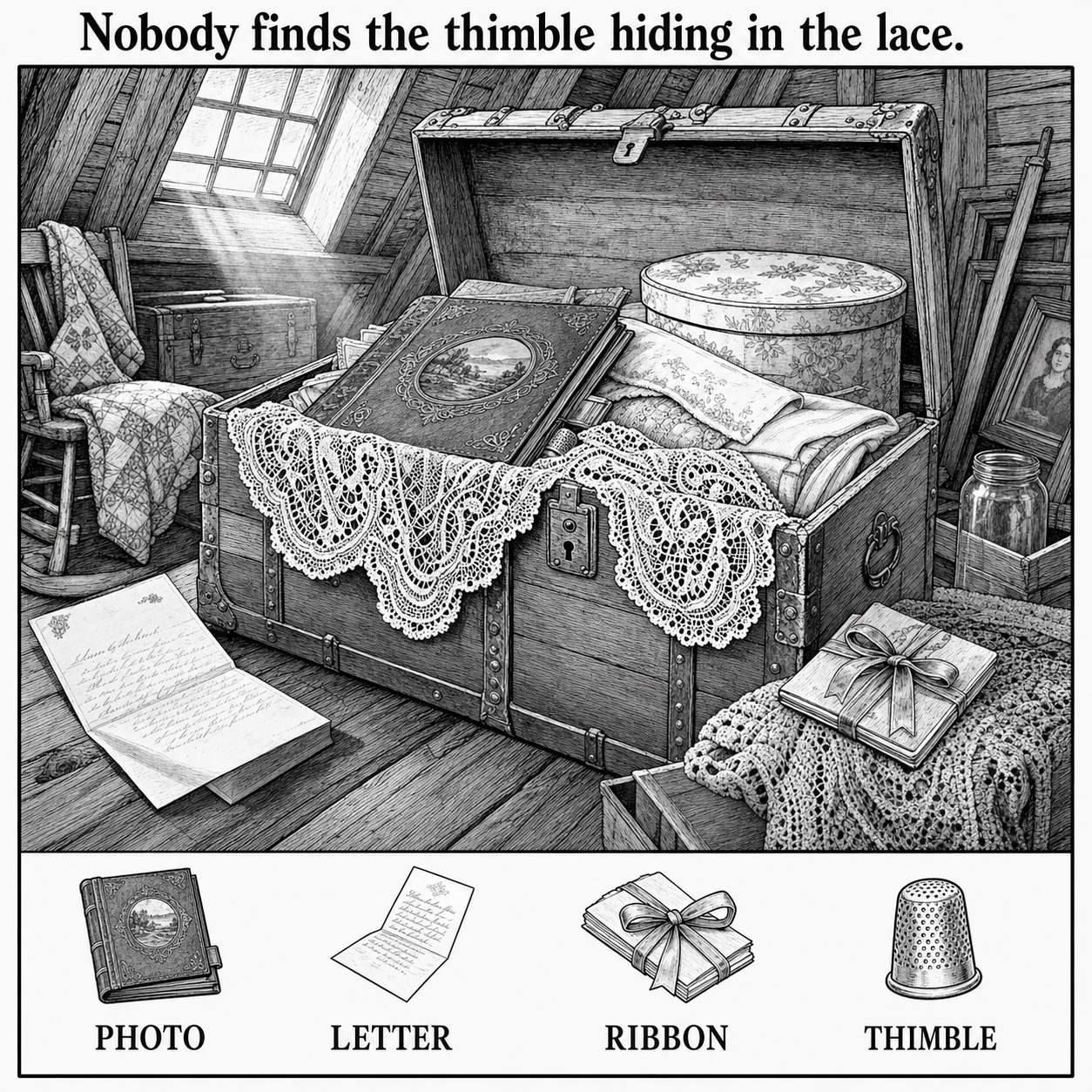 Can You Find the Hidden Thimble in the Attic Trunk?