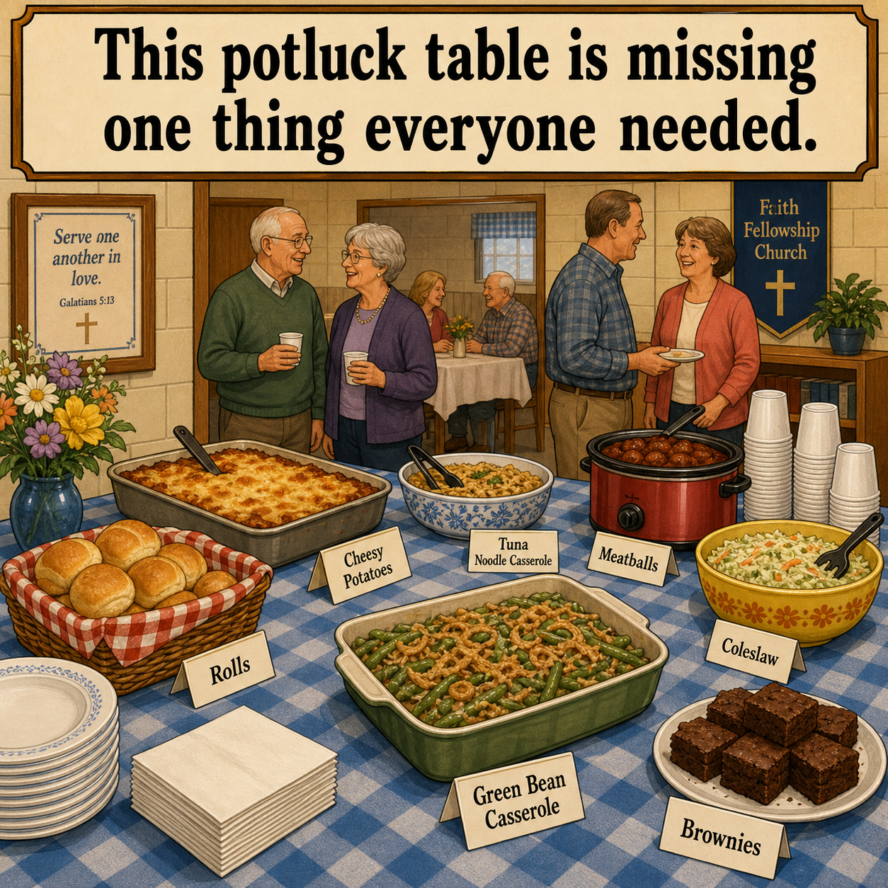 What Is Missing From This Church Potluck Table? Answer