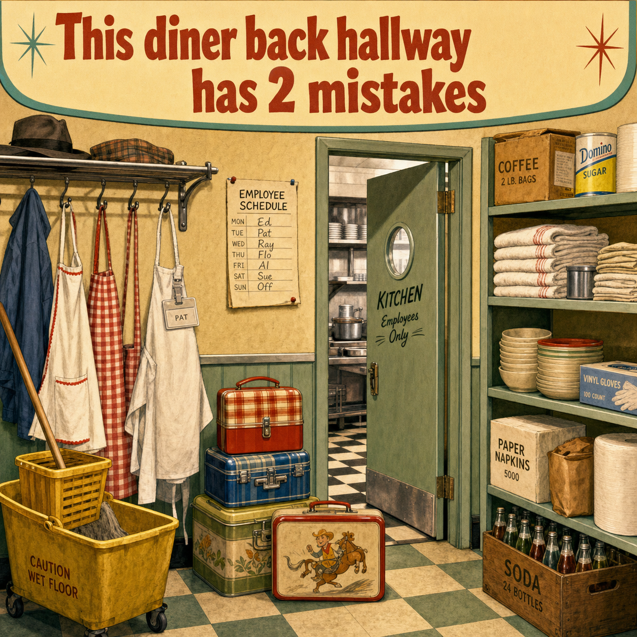 Two Mistakes in This Diner Back Hallway: Answer