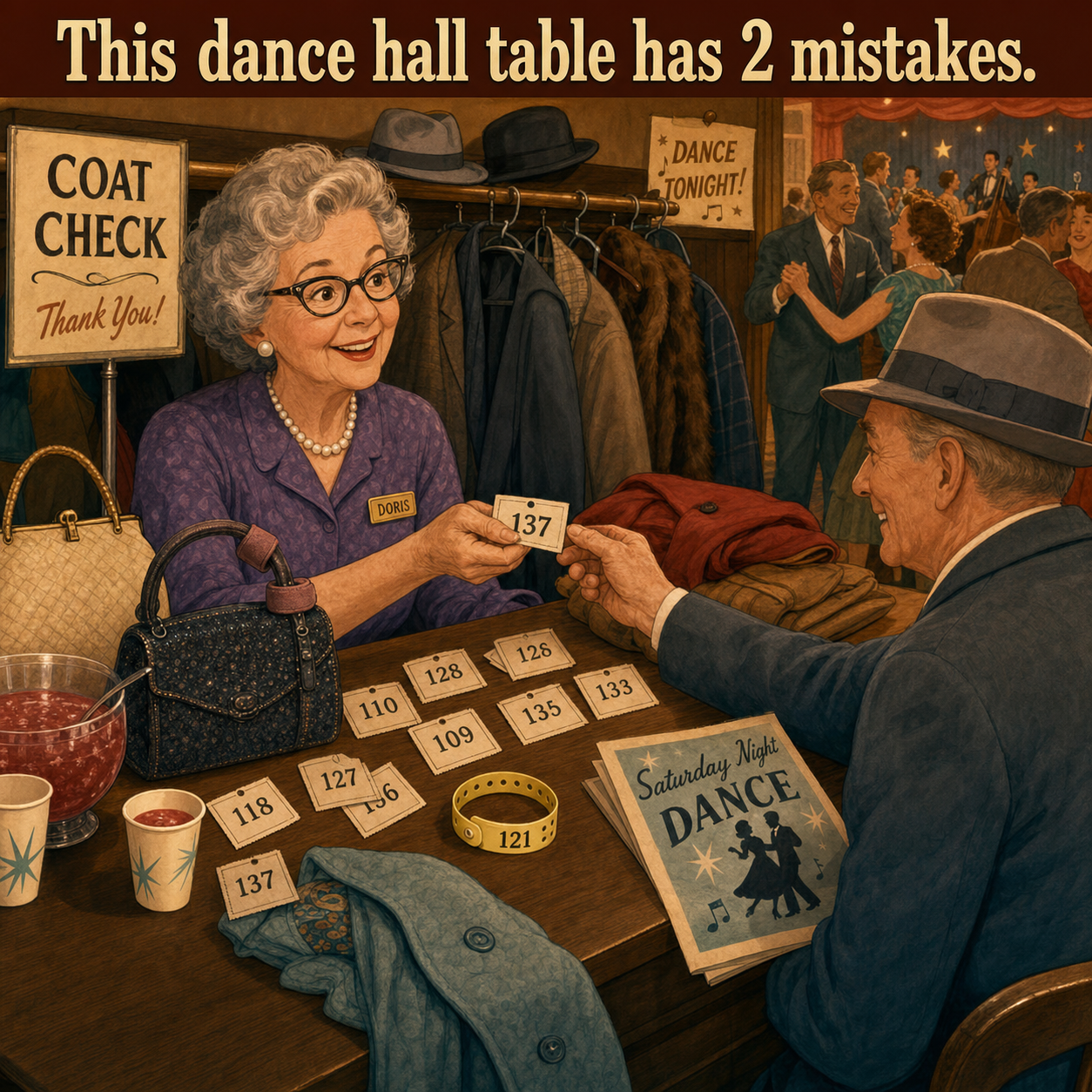 Two Mistakes on This Dance Hall Table: Answer