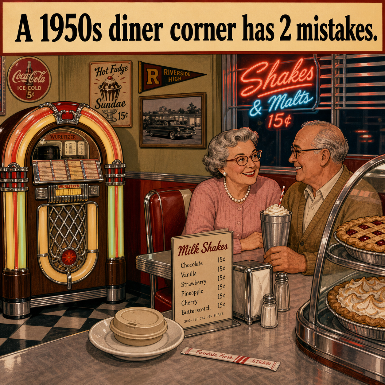 Two Things Are Wrong in This 1950s Diner Corner: Answer