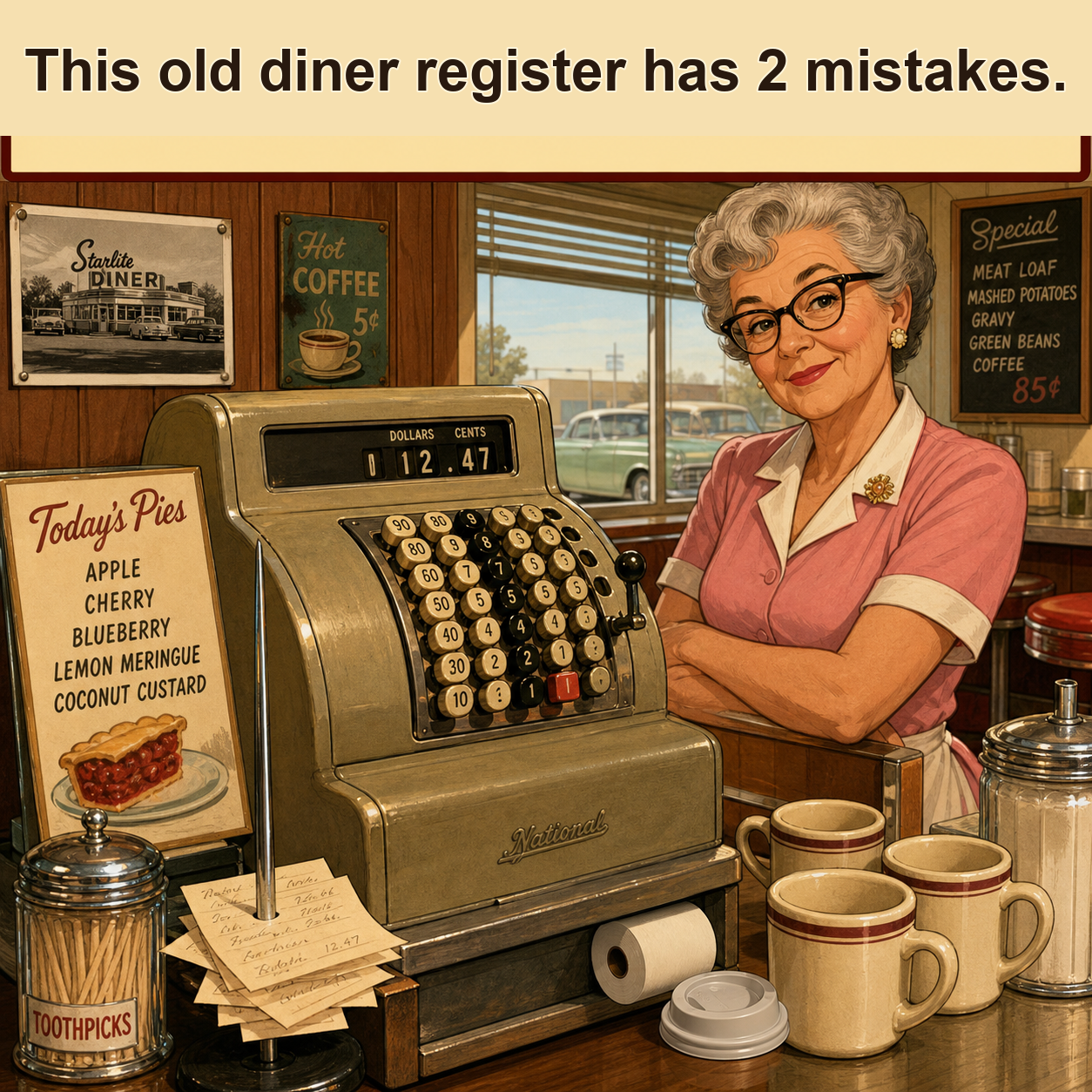 Two Mistakes at This Old Diner Register: Answer